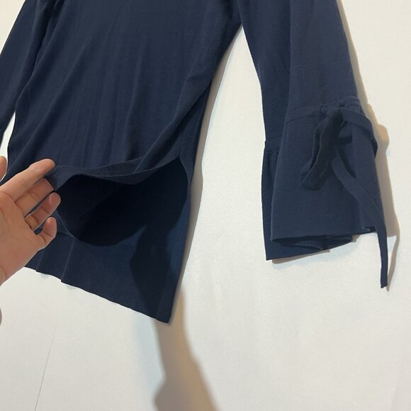 J. Crew Women’s Merino Wool V Neck Small  Sweater drawstring sleeves Navy Blue - Picture 9 of 11